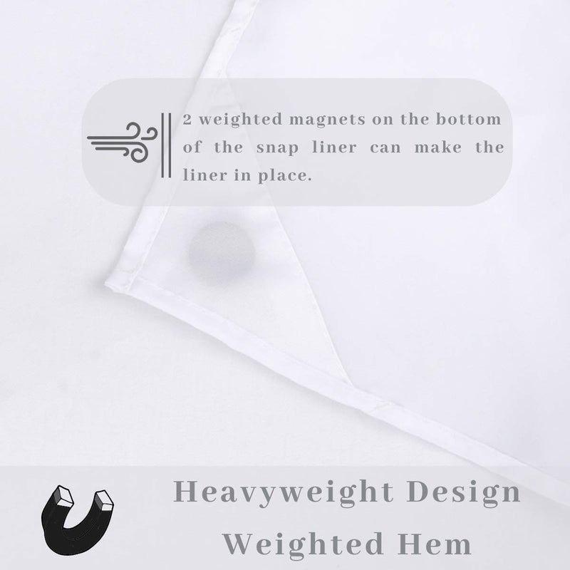 Ecoehoe Fabric Replacement Snap-in Liner with Magnets 12 Button for Hook Free Shower Curtain - Machine Washable 70'' W x 58.5''H - Image 2